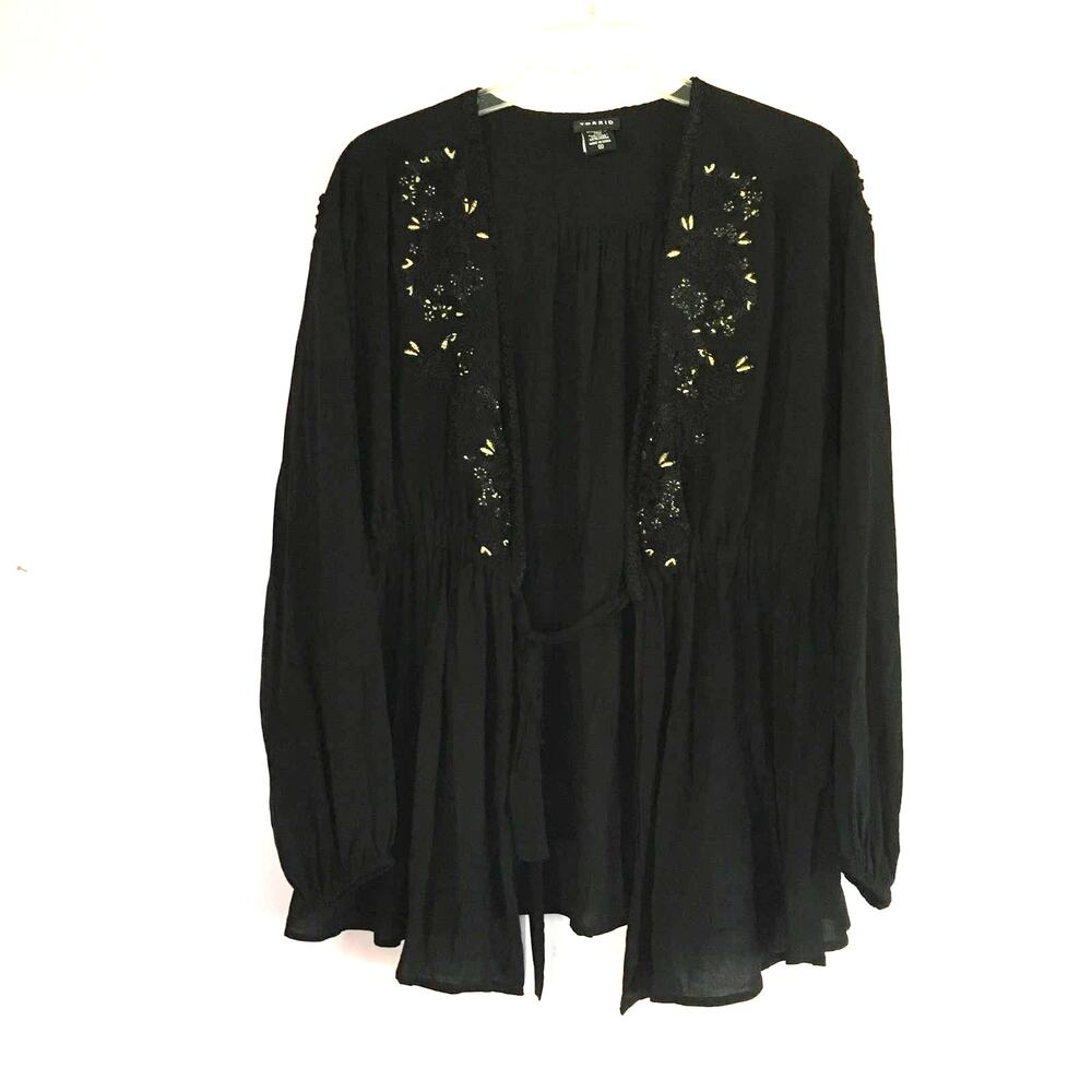 Torrid Black Embroidered Challis Tie Front Top 00X
